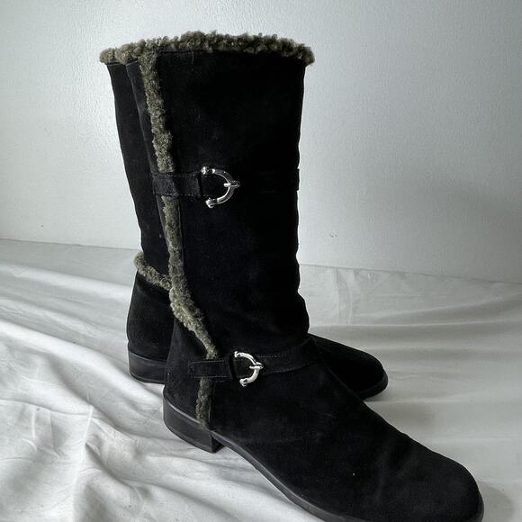 Stuart Weitzman Boots Womens Size 7.5 Suede Shearling Lined Tall Winter Zip - Picture 3 of 6